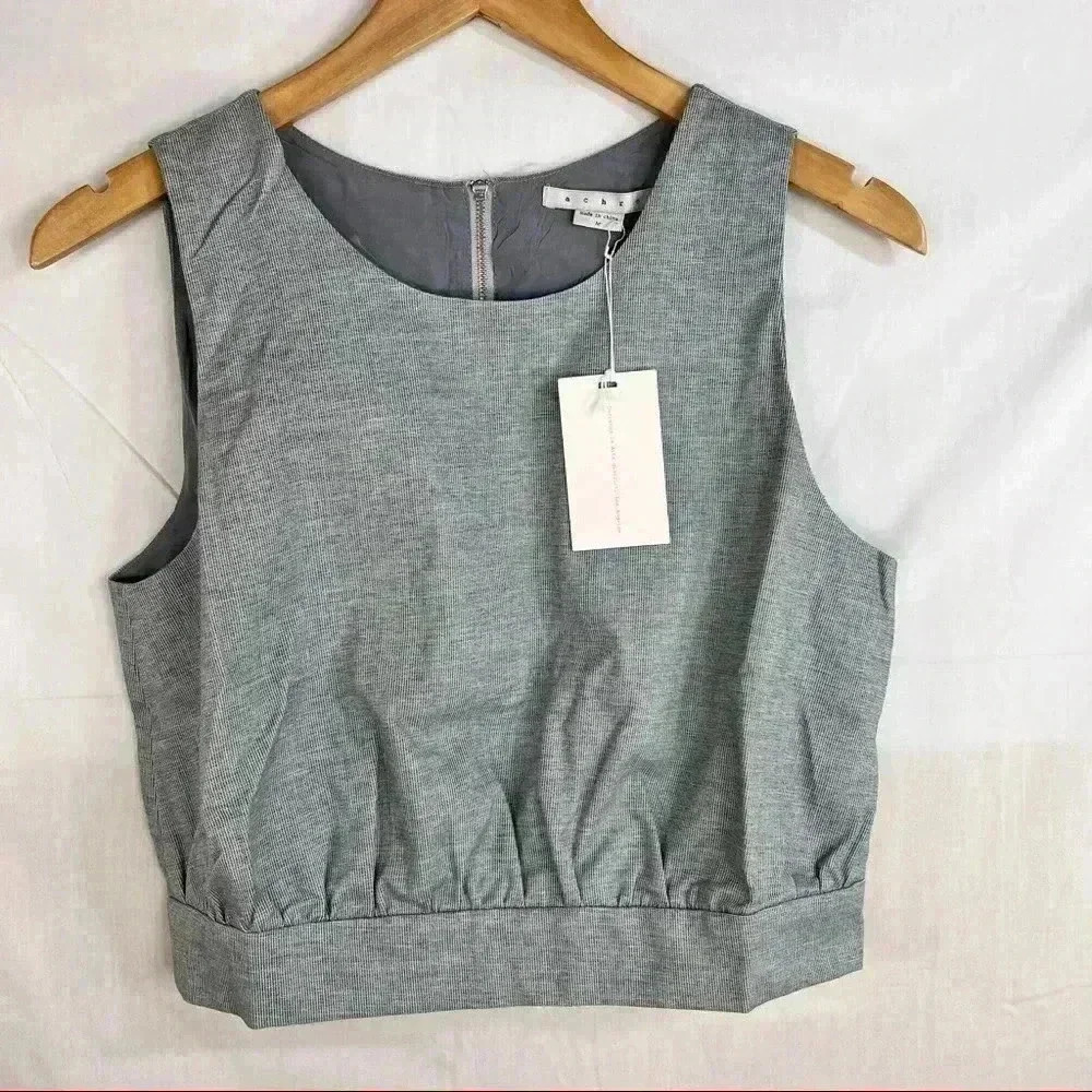 ACHRO Womens Full Zip Pinstripe Sleeveless Croptop Sz M Modern Minimalist NWT